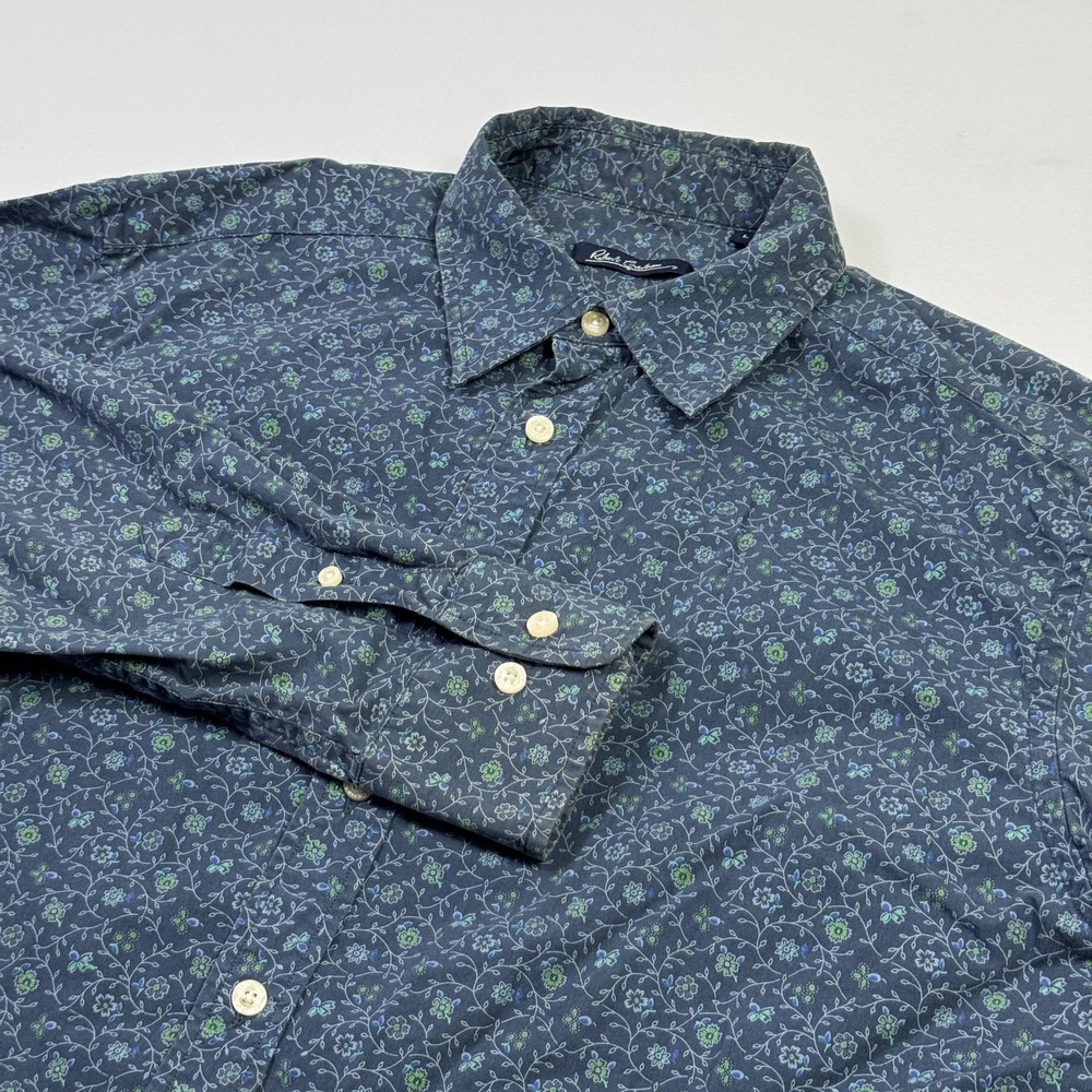 Robert Graham Shirt Mens Large Blue Floral Long Sleeve Button Front Cotton
